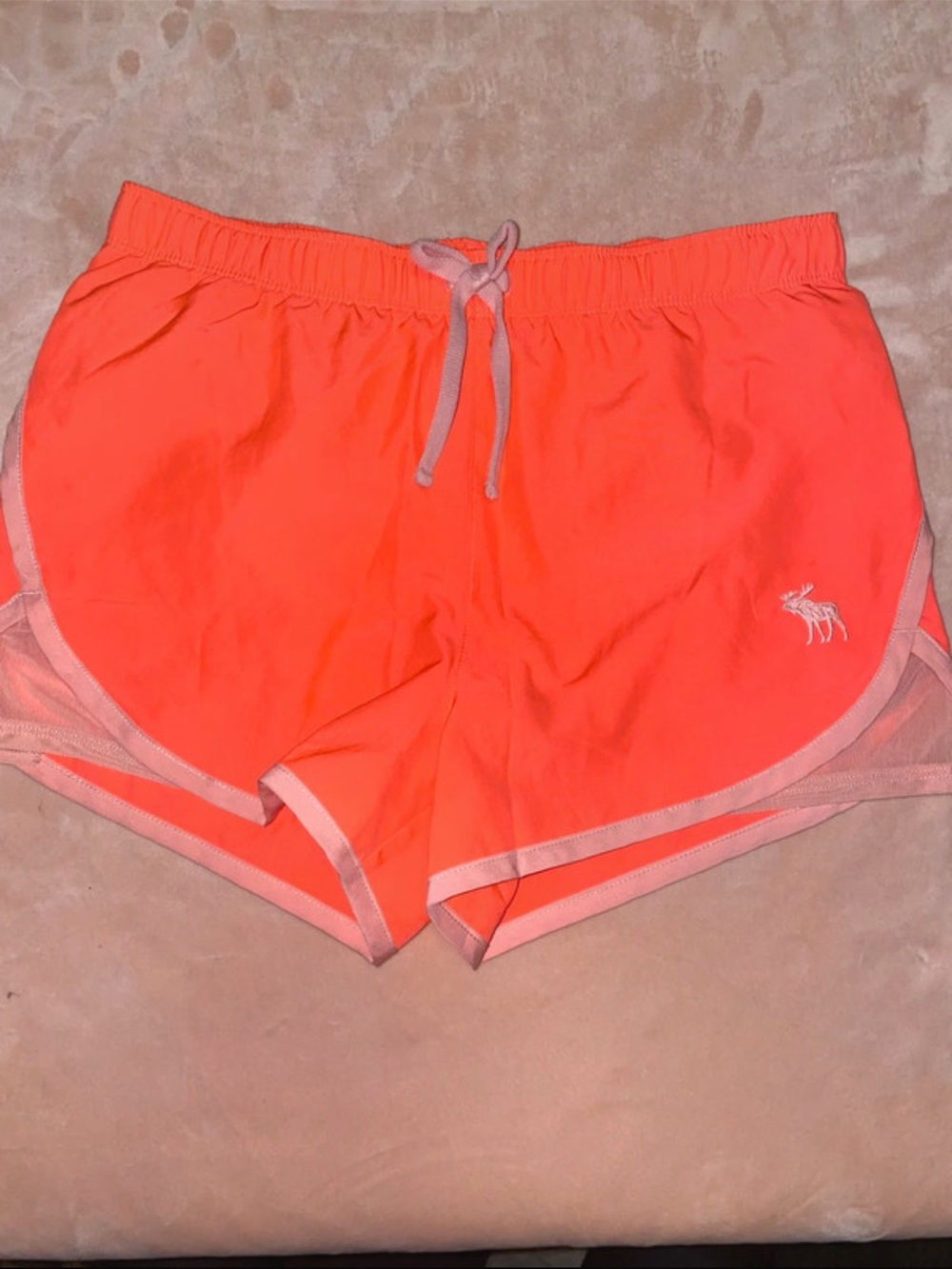 Abercrombie & Fitch Neon Coral Athletic Shorts with Contrast Trim
